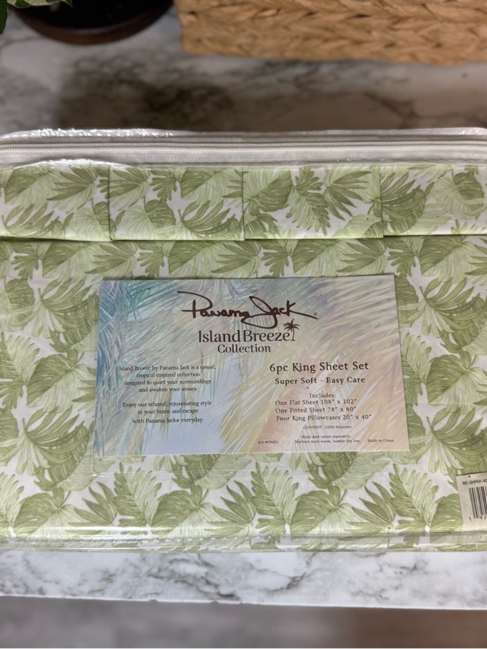 Panama Jack Island Breeze Green Leaf 6pc King Sheet Set
